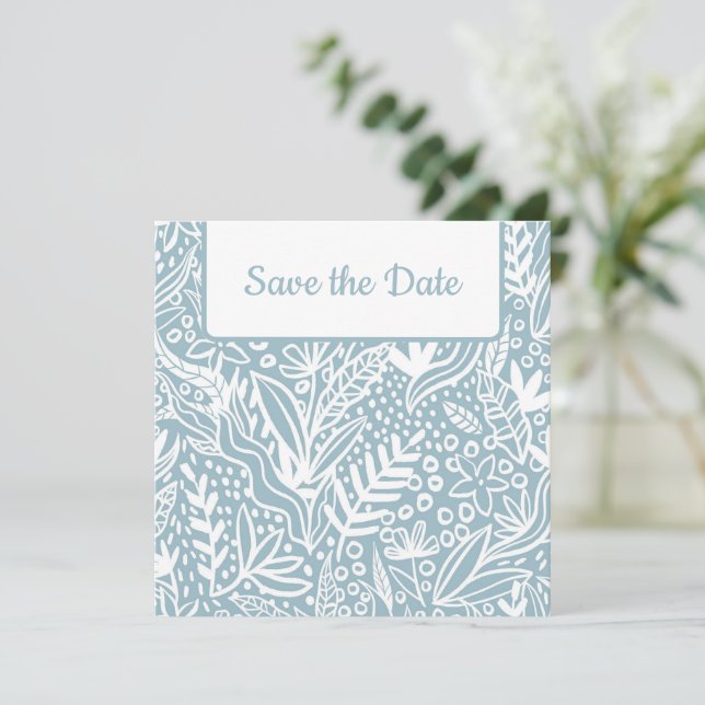 Blue Floral Save The Date (Standing Front)