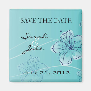 Blue Floral Save The Date Fridge Magnet