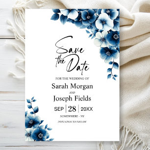 Blue Floral Save the Date Invitation