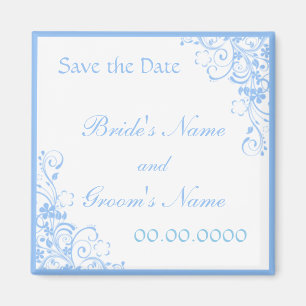 Blue Floral Save the Date Wedding Favour Magnet