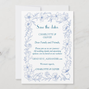 Blue Floral Save the Date Wedding Invitation Cards