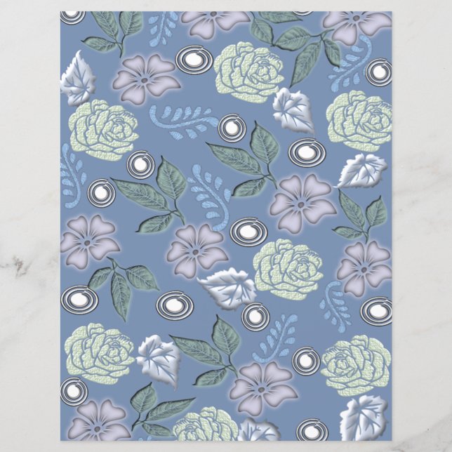 Blue Floral Scrapbook Paper (Front)