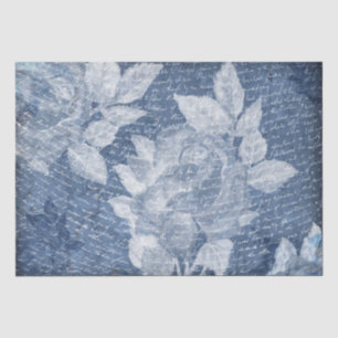 Blue Floral Script Decoupage Tissue Paper