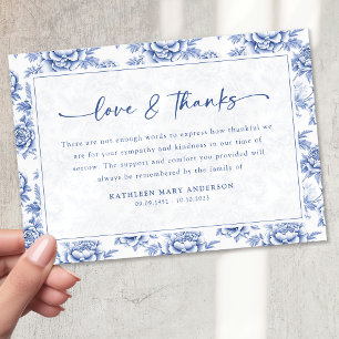 Blue Floral Script Funeral Thank You Card