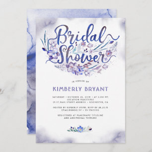 Blue Floral Script Watercolor Bridal Shower Invitation