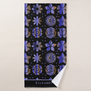 Blue floral seamless pattern personalised name  bath towel