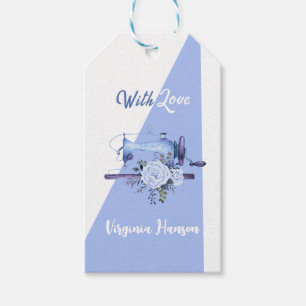 Blue Floral Seamstress Sewing Machine With Love Gift Tags