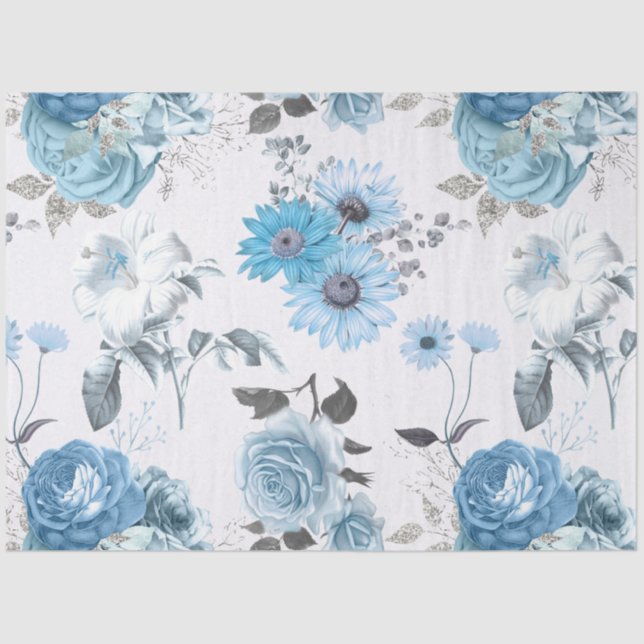 Blue Floral Series Design 3 Tissue Paper (Front)