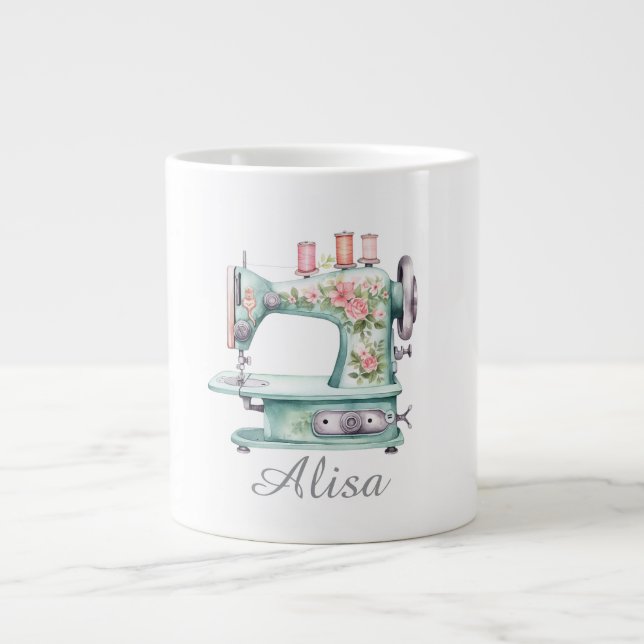 Blue Floral Sewing Machine Coffee Mug (Front)