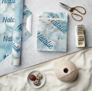 Blue Floral Shabby Personalized Gift Paper
