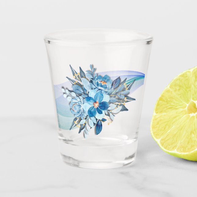 Blue Floral Shotglass Wedding Favour Shot Glass (Front)