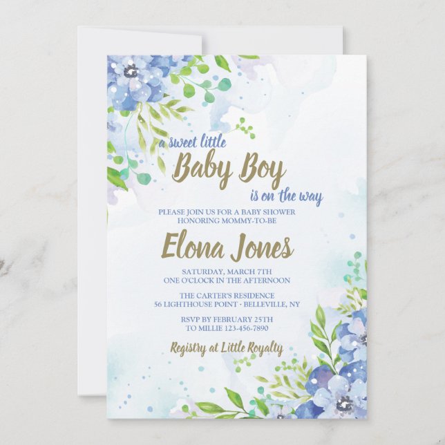 Blue Floral Shower Invitation (Front)