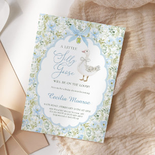 Blue Floral Silly Goose VIntage Baby Shower  Invitation
