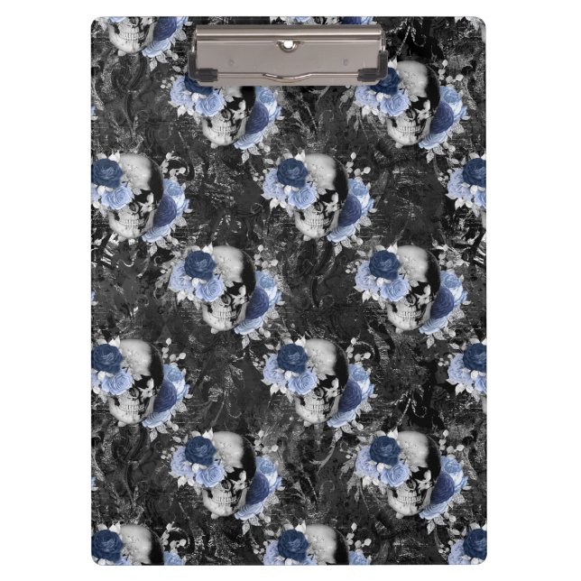 Blue Floral Skull Series Design 1  Clipboard (Front)