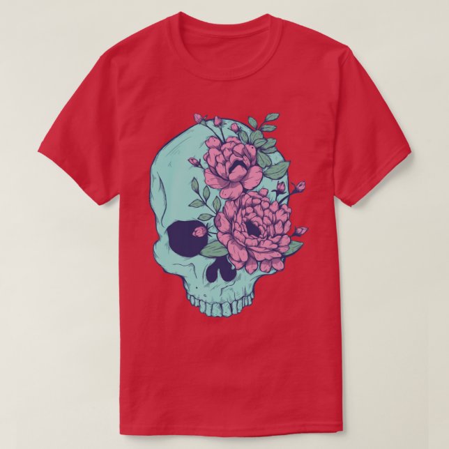 Blue Floral Skull T-Shirt (Design Front)