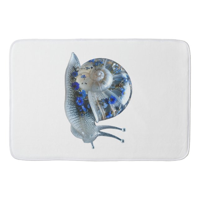 Blue Floral Snail Bath Mat (Front)