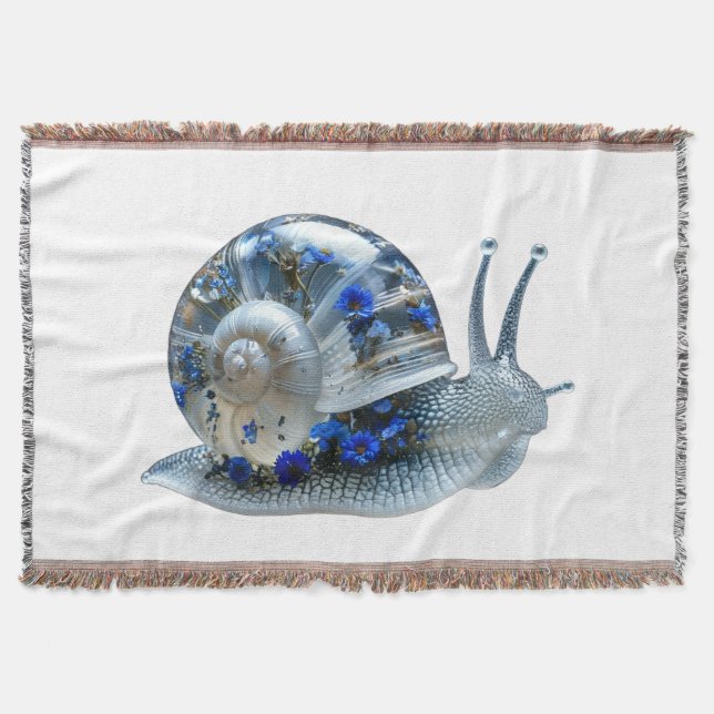 Blue Floral Snail Sherpa Throw Blanket (Front)