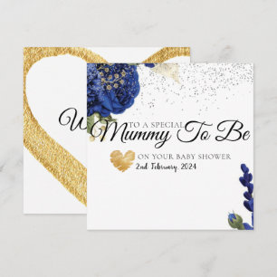 Blue Floral Sparkly Baby Shower Mummy to be card