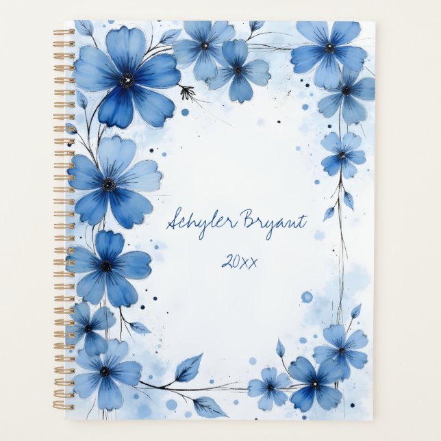 Blue Floral Spiral-bound Abstract Spring Botanical Planner (Front)