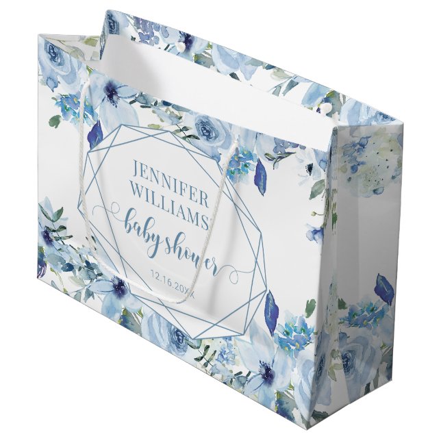 Blue floral spring summer baby shower gift bags (Front Angled)