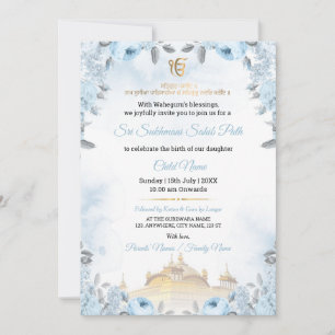Blue Floral Sri Sukhmani Sahib Path Baby Invite