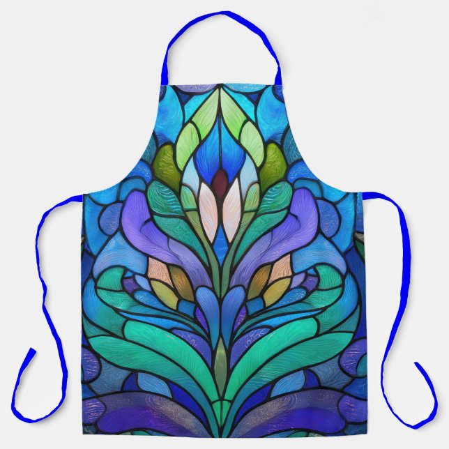 Blue floral stained glass apron (Front)