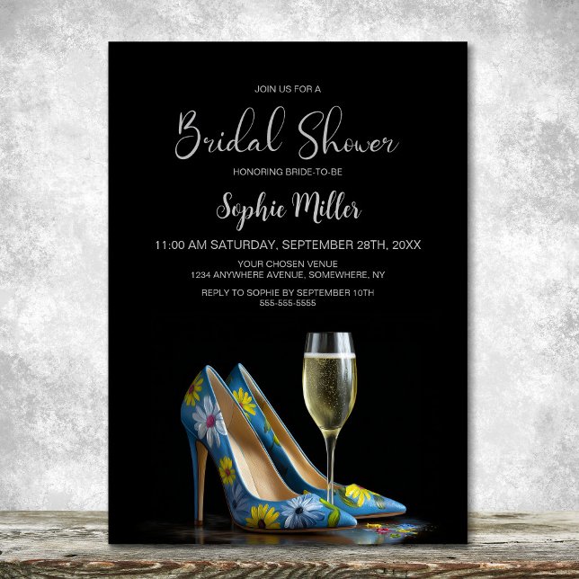 Blue Floral Stiletto Shoes Bridal Shower Invitation (Creator Uploaded)