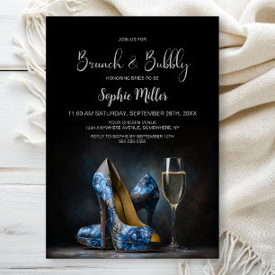 Blue Floral Stiletto Shoes Brunch and Bubbly Invitation