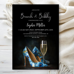 Blue Floral Stiletto Shoes Brunch and Bubbly Invitation