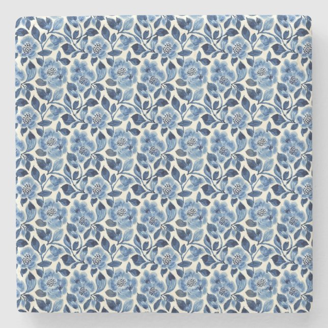 Blue Floral  Stone Coaster (Front)
