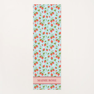 Blue Floral Strawberry Pattern Personalised Kids Yoga Mat
