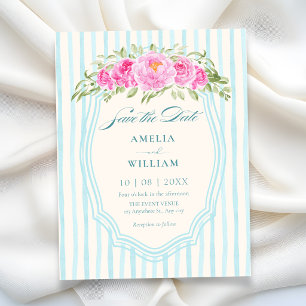 Blue floral strips wedding save the date