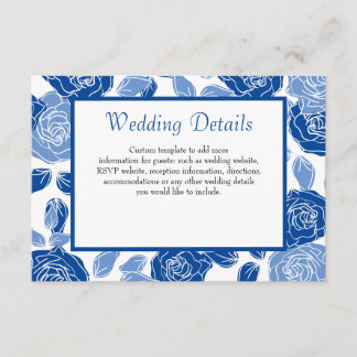 Blue Floral Stylish Rose Chic Simple Wedding Enclosure Card