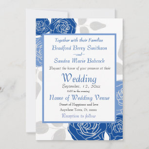Blue Floral Stylish Rose Chic Simple Wedding Invitation