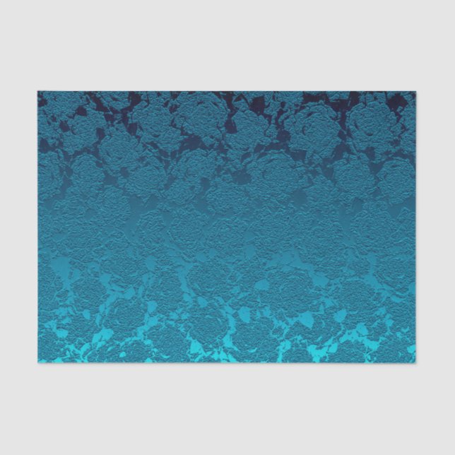Blue Floral Succulent Print Pattern Metallic Tissue Paper (Front)