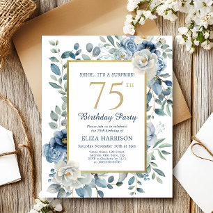 Blue Floral Surprise 75th Budget Invitation