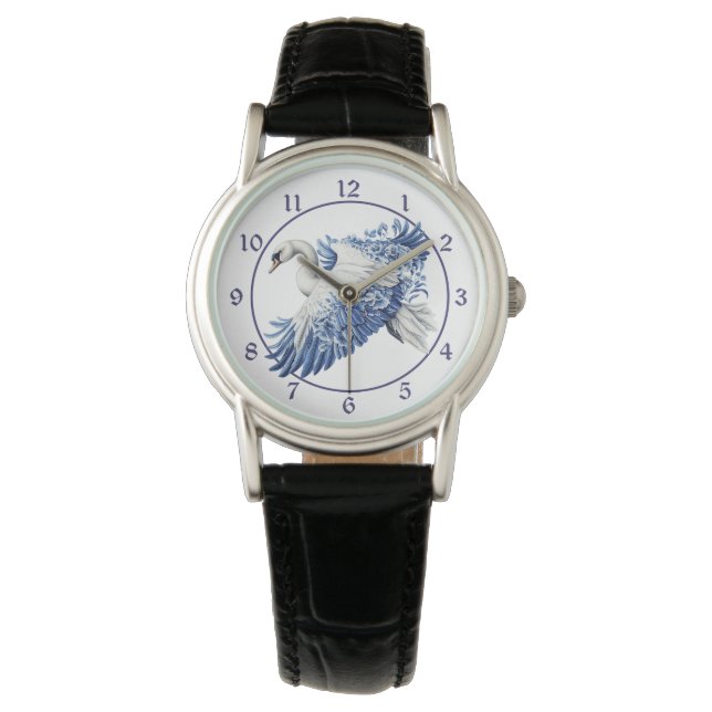 Blue Floral Swan Watch (Front)