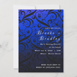 Blue Floral Swirl Wedding Invitation