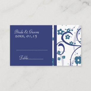 Blue Floral Swirls Wedding Place Setting Cards