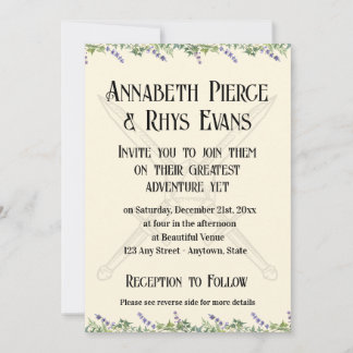 Blue Floral Sword and D20  RPG Inspired Invitation