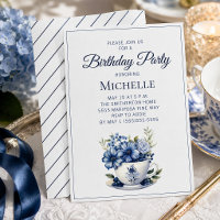Blue Floral Tea Cup Elegant Women’s Birthday Party