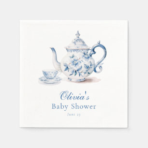 Blue Floral Tea Party Baby Shower Napkin