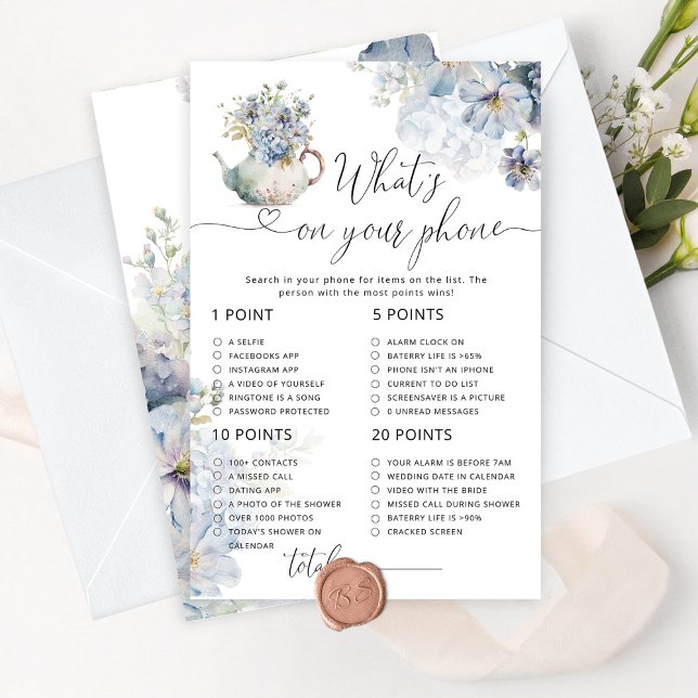 Blue floral tea party what's on your phone game (Creator Uploaded)