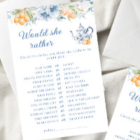 Blue Floral Tea Pot Would She Rather Bridal Game