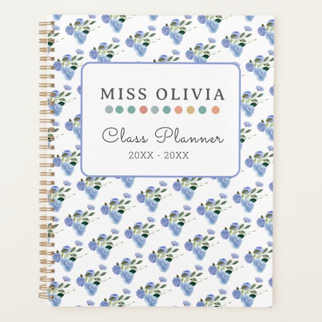 Blue Floral Teacher Planner: Personalised Gift  Planner (Front)