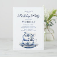 Blue Floral Teacups Any Age Women's Birthday
