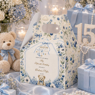 Blue Floral Teddy Bear Fifteenth Birthday party Favour Box