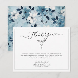 Blue Floral Thank You Card with Cross Accent