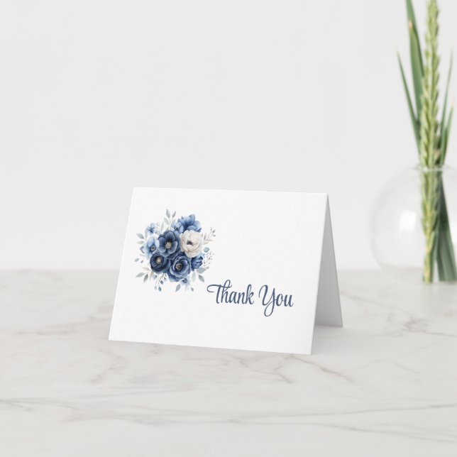 Blue Floral Thank You Note Card (Front)