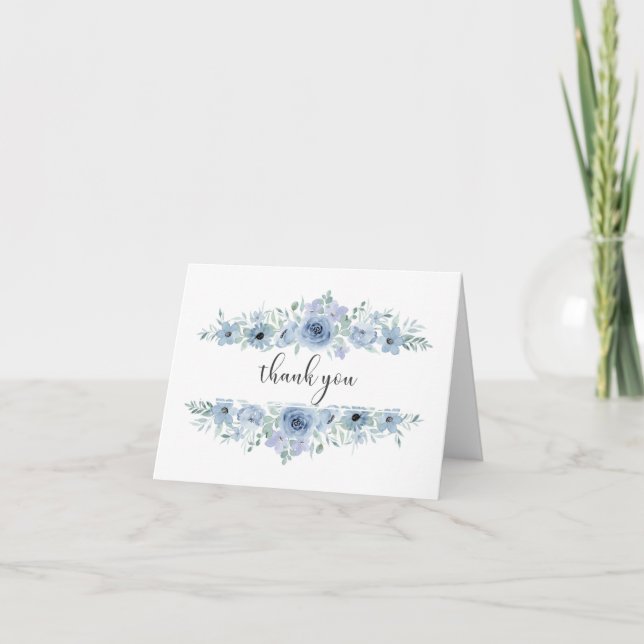 Blue Floral Thank You Note Card (Front)